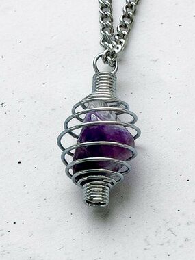 🆕 Gemstone in Cage Pendant Necklace-Stainless Steel
